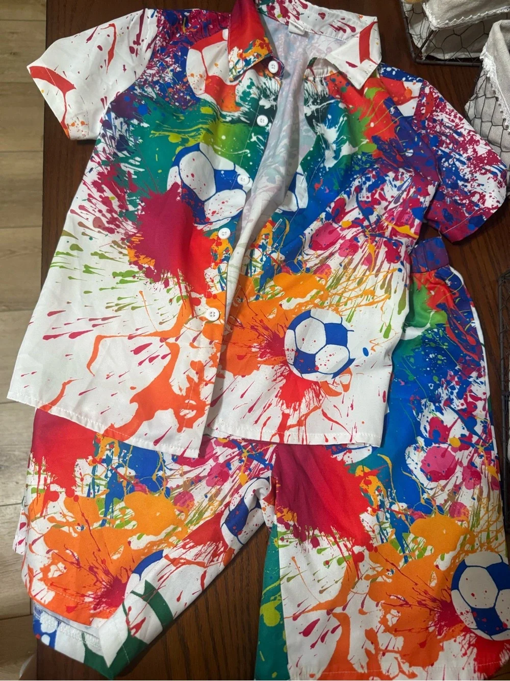 SHEIN White Multi-Color Paint-Splash Button-Up Shirt